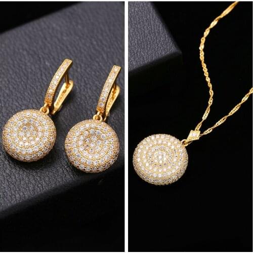 2021 New Jewelry Sets Luxury delicate Necklaces Women Gold Color Geometry Round Pendants Vintage Fashion Earrings Lady Gift