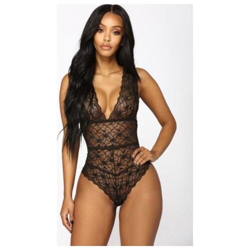 New Feminine Net Yarn Nightclub Role-playing Jumpsuit Adult Transparent Sleeveless V-neck Lace Satin Ribbon Lace Chest Tie Top