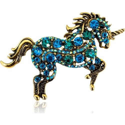 2018 New Cartoon Alloy Zodiac Horse Unicorn Brooch Pin for Women Men Fashion Animal Rhinestone Corsage Jewelry Accessories