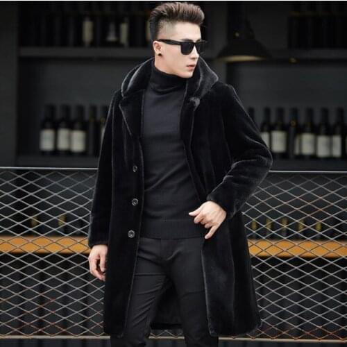 Autumn long faux mink fur leather jacket mens winter hooded warm leather coat men loose jackets jaqueta de couro fashion B352