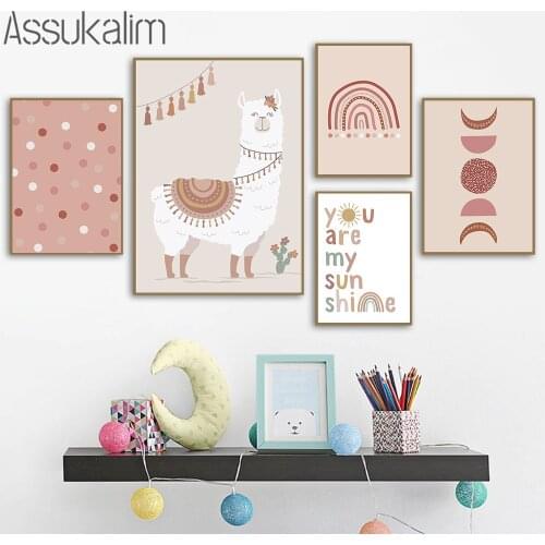 Alpaca Poster Sunshine Canvas Painting Rainbow Print Nursery Wall Art Prints Boho Wall Pictures For Kids Bedroom Decoration