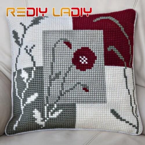 Cross Stitch Cushion White Flowers Chunky Cross-Stitch Kits Acrylic Yarn Pillow Case Home Decor Sofa Pillows Arts & Crafts