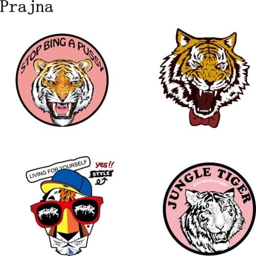Prajna Tiger Parches Punk Heat Transfer Vinyl Patch Sticker Iron-on Transfers For Clothes Fabric Jeans Applique Rock Stickers D