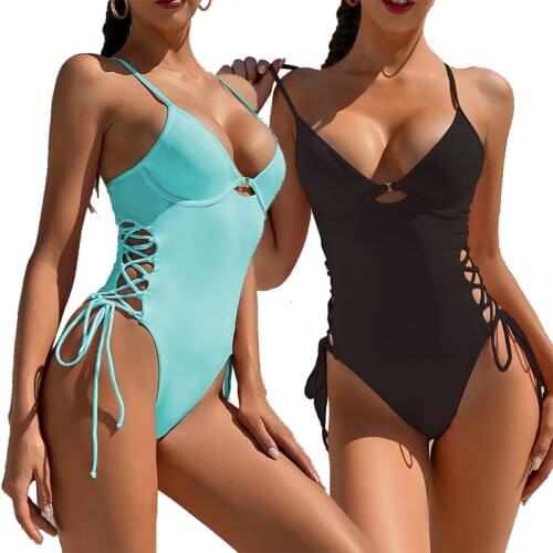 Sexy String Bandage One Piece Swimsuit Women Lace Up Hollow Out Swimwear Cut Out Monokini Thong Bathing Suit Beach Wear Bodysuit