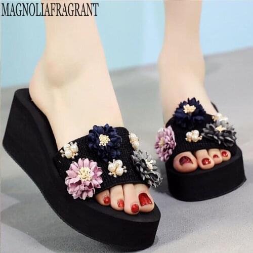 Summer new non-slip woman flip-flops fashion beach shoes pinch sandals female flowers slippers women wear The word drag hy103