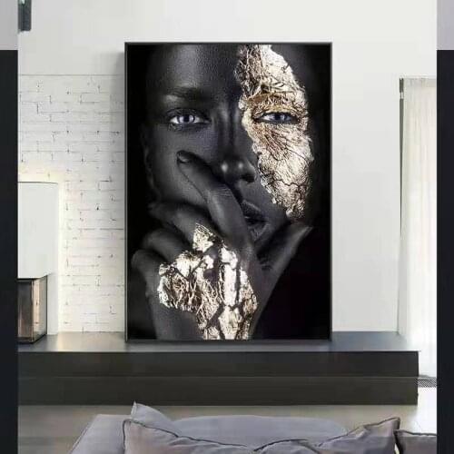 Nordic Living Room Background Wall Decoration Painting African Golden Beauty Mural Simple Dining Room Bedroom Oil Painting