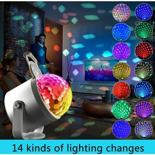 LED Disco Ball Light 9W Stage Magic Ball Light Water Pattern Effect 7 Colors Voice Control 16 Modes USB Colorful Car Entertainme
