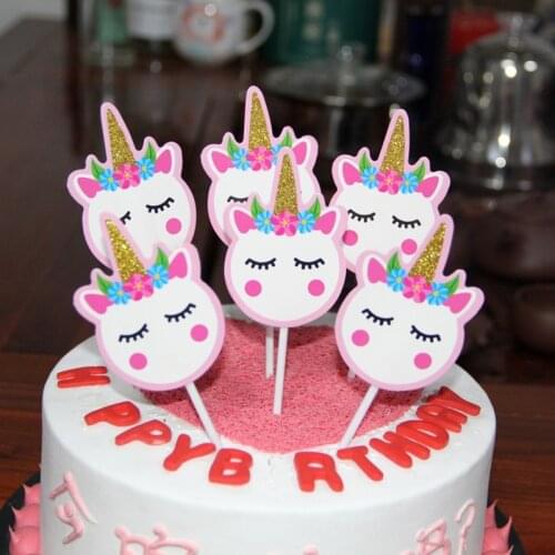 6pcs/lot Unicorn Horn Cake Topper Birthday Cupcake Decorating Kids Unicornio Party Decor Birthday Party Baby Shower Supplies