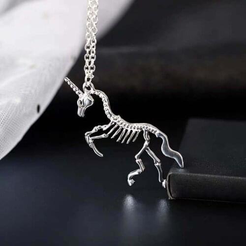 All-match Hollow Unicorn Skeleton Necklace Street Japan and South Korea Cool Earth Hip Hop Pendant Men and Women Metal Vintage