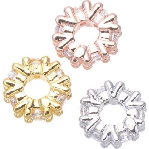 High Quality Zircon Beads Big Hole Flower Charm Pendant Luck Beads Fit European Bracelet Women DIY Bracelets & Bangles CHF153