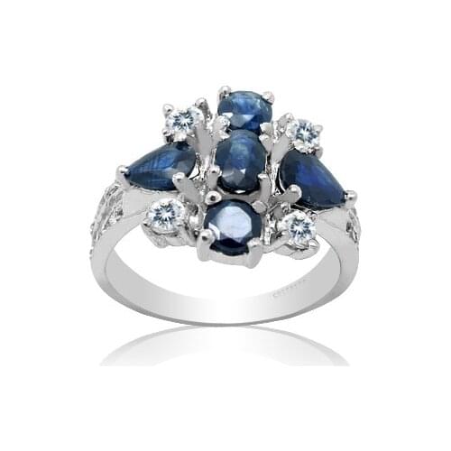 CoLife Jewelry Genuine Sapphire Ring for Party 4 Pieces Natural Sapphire Silver Ring 925 Silver Sapphire Jewelry Gift for Woman