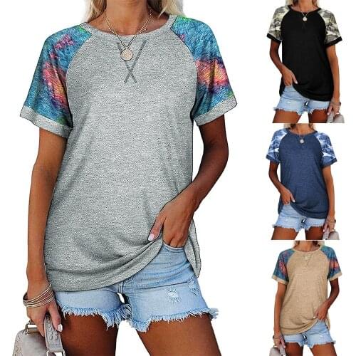 Womens Camouflage Print Contrast Summer Shirt Ladies Short Sleeve T-shirt Tops Unif Fairy Grunge Y2k Top Graphic T Shirts