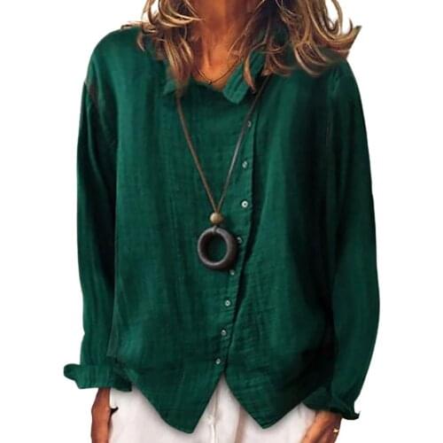 Women Shirt Solid Color Long Sleeve Irregular Single-breasted Cotton Linen Shirt Coat Blouse vetement femme рубашка женская 2021