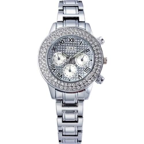 G&D GLE&VDO Brand Luxury Womens Watches Silver Fashion Casual Womems Bracelet Watches Stainless Steel Ladies Dress Watch Gift