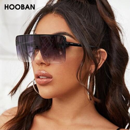 HOOBAN Oversized Square Sunglasses Women Vintage Flat Top Sun Glasses Female Luxury Big Frame Fashion Eyewear Shade
