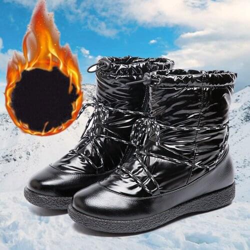 Botas Mujer Invierno 2021 Leather Snow Boots Women Fashion Lace Up Waterproof Winter Boots Women Shoes Plush Female Shoes