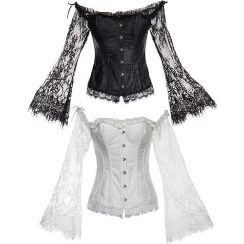 Lady Gothic Lolita Corset Costume Steampunk European Court Lace Sleeve Waist Cinchers Corset Cosplay Fancy Party Dress