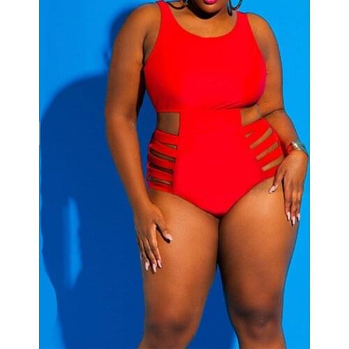 Swimsuit Women One Piece Swimwear Solid Ladies Monokini Oversize Cut-Out Bathing Suits Plus Size 4XL