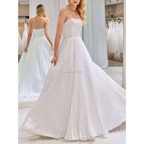Fashion White Elegant Strapless Sleeveless Natural A-Line Floor-Length Long Chiffon Wedding Dresses/Women Gowns Free Shipping