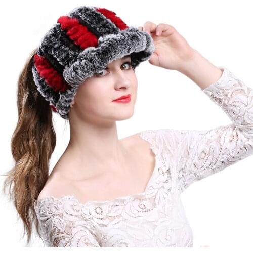 Winter Fashion Knit Real Fur Hats Women Warm Skullies Beanie ski snow
