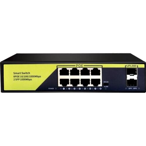 10port POE Full Gigabit Network Switch 48V 10/100/1000M 8POE port +2 SFP UPlink Port switch ethernet for IP camera/Wireless AP