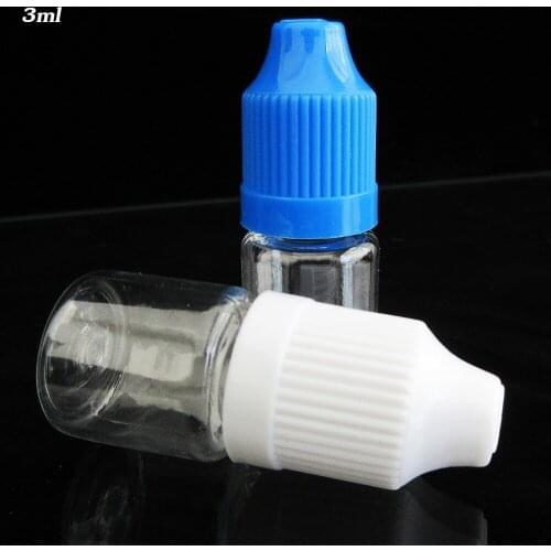 100pcs PET 3ml Essential oil Bottle,Mini Sample Empty Dropper Bottle,Nail polish Sample Refillable Bottle Safty Cap,needle tip