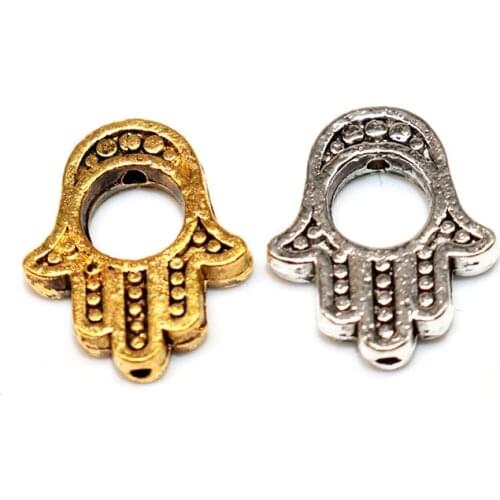 16*13mm Tibetan Silver plated Evil Eye Loose Spacer Beads Hamsa Hand Shaped Loose Beads Charms Accessories DIY Needlework Making
