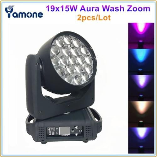 2pcs/Lot Bright 19pcs 15W 4In1 LED Moving Head Aura Beam Wash Zoom Light LED Aura Wash Party DJ Disco Light