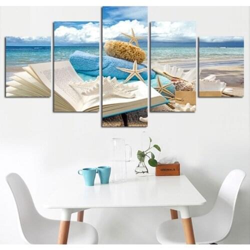 5 Panel Canvas Painting Wall Art HD Print Poster Sea Beach Starfish Seascape Modular Living Room Book Pictures Home Decor