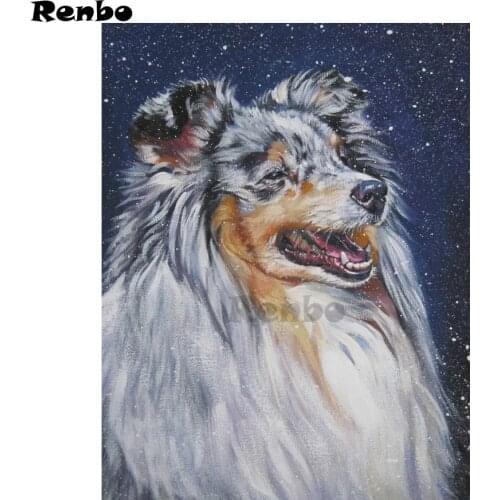 RENBO 5D DIY Diamond Painting "Sheepdog sheltie dog"Full square diamond Embroidery pet picture Mosaic paste painting home Decor