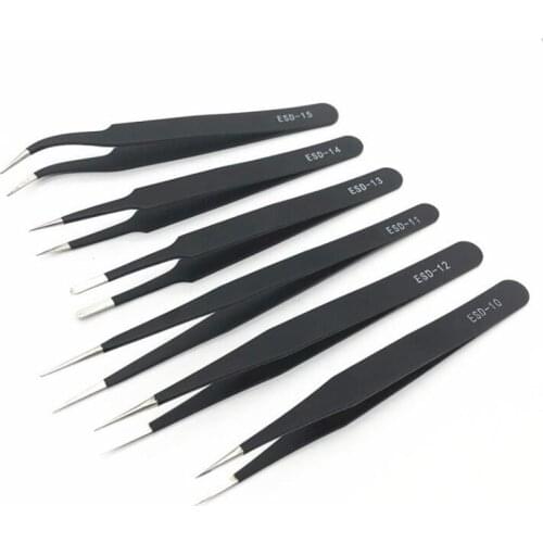 Anti-static ESD Stainless Steel Tweezers Maintenance Tools Industrial Precision Curved Straight Tweezers Repair Tools
