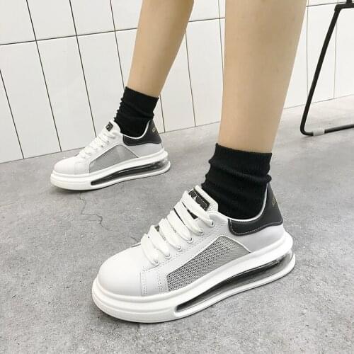 White Shoes Womens Vulcanize Shoes Shiny Platform Ins Fashion Womens Chunky Sneakers 2020 Spring/Autumn Sewing Lace-Up