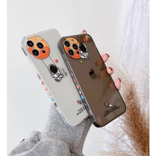 Side Pattern Cute Astronaut Phone Case For iPhone 12 11 Pro Max XR XS Max 7 8 Plus Soft TPU Clear Camera Protection Phone Cover
