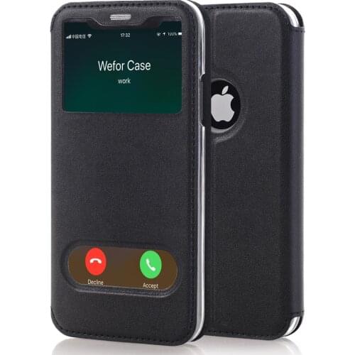 PU Leather Flip Case for Apple iPhone X Luxury Phone Case Open Window View Stand Magnet Closure Case for iPhone X Silicone Cover