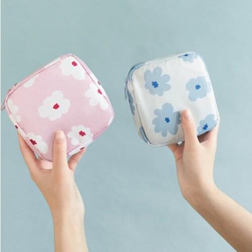 Flower Sanitary Pad Storage Bags Organizer Purse Holder Napkin Towel Lipstick Cosmetic Pouch Case 12x12.5x4.5cm 1PC