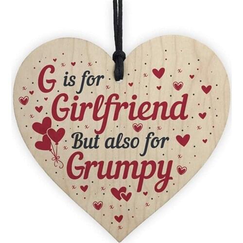 G is for Girlfriend But also for Grumpy Wooden Heart-shaped Wood Crafts Christmas Home DIY Tree Decorations Small Pendant