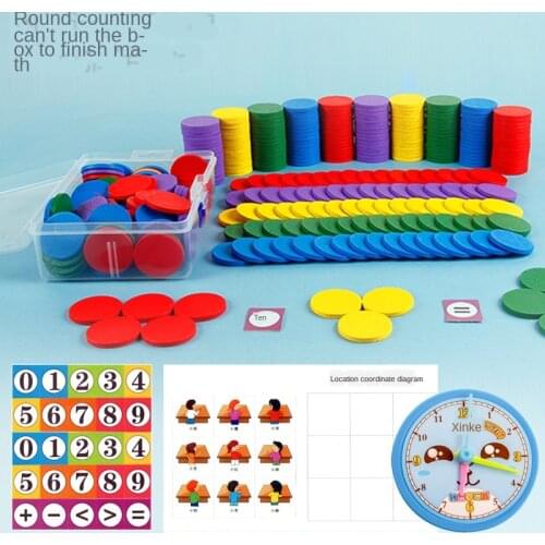 Children Math Counting Tablet Learning Box Kindergarten Counting Counting Color Cognition Wooden Color Disc Teaching Aids