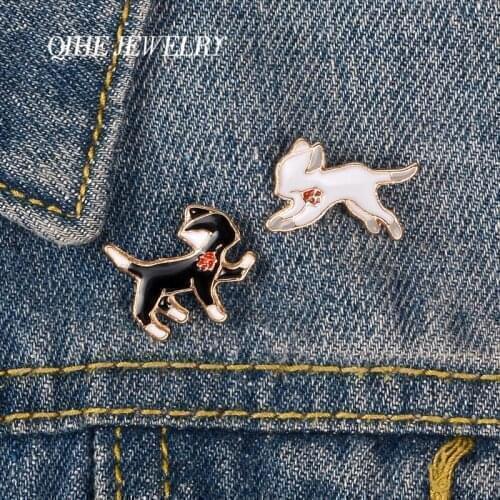 QIHE JEWELRY Lovers collection enamel pins Dancing couple cat brooches badges I Love You cute pins Wedding gifts for friends