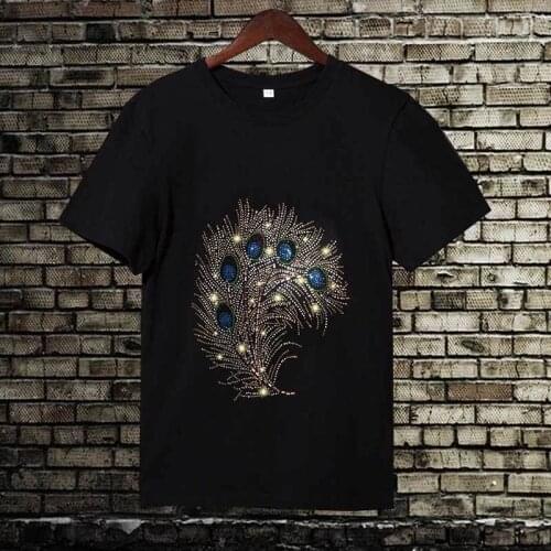 England Style Fancy Tshirt Man Diamond Print Short Sleeve T-shirt Mens fashion Summer Rhinestone t shirt