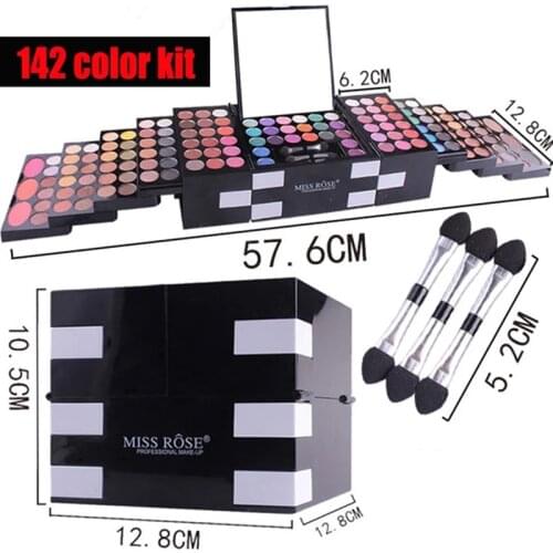 180/142/78 Colors Professional Makeup Sets Matte Glitter Eyeshadow Palette Lipstick Blush Makeup Brush Cosmetics Kit with Mirro