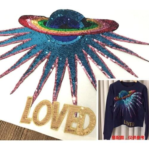 Quality Large Sequins Patch Iron on universe applique, planet patch for T-shirt Garment DIY Apparel Accessories