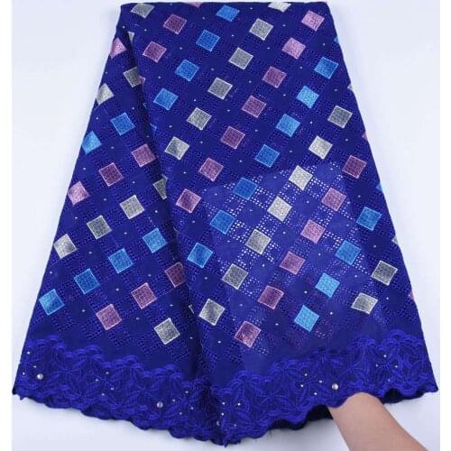 Royal Blue Swiss Voile Lace With Stones African Lace Fabric 2019 High Quality Cotton Lace For Dress Nigerian Lace Fabrics S1671
