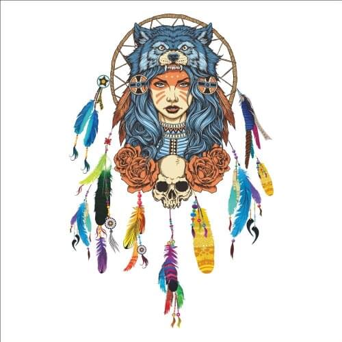 Creative Dream Catcher Feather Wolf Girl wall sticker Bedroom Decorations Removable for Living Room Home Decor Decal Mural Art
