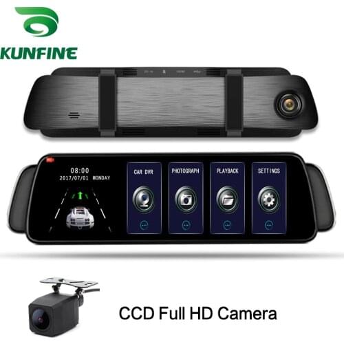 KUNFINE 10" Android GPS Navi Dash Cam Car DVR Mirror Video Recorder Dual Cameras Recording WIFI Bluetooth With 3G FM Transmit