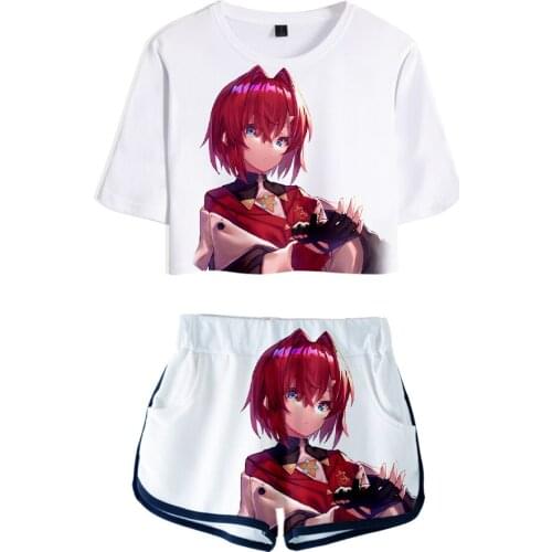Vtuber Ange Katrina 3D Summer harajuku Tshirt Sets Sexy Short Tops shorts Elastic Waist Suit Women/girl T-shirt Two Piece Sets