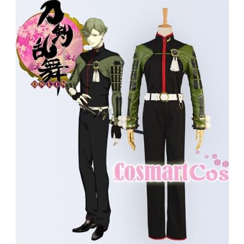 [Customize]Anime Touken Ranbu Figure Uguisumaru Battle Uniform +Green Leather Sleeves Cosplay Costume For Adult New