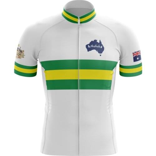New for Australian Mens Cycling Jersey 2021 Breathable Quick-Drying Striped White Short-Sleeved Bike Shirt