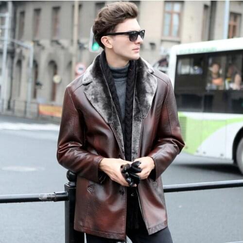 Hot New Korean Plus Size Mens Leather jacket Men Winter Warm Outwear Mens Business Casual fur Coats male Slim Fashion Jackets