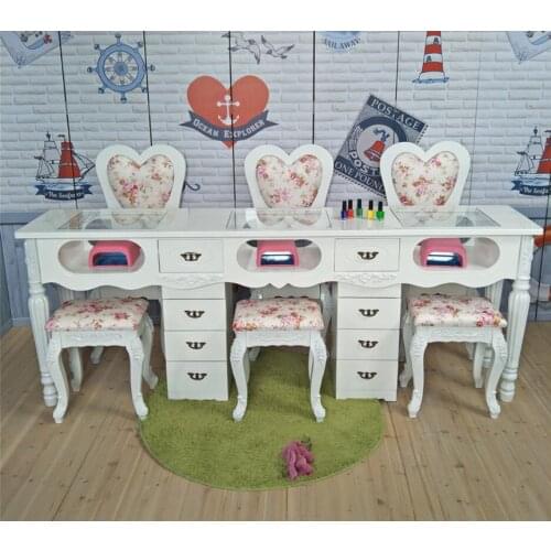 New nail table double person glass face nail table and chair set nail shop worktable manicure table