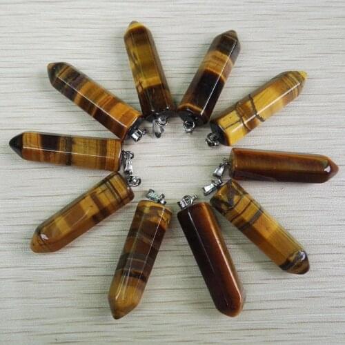 Wholesale 2016 Hot Sale Natural tiger eye Stone Pendants fahsion Point Charms hexagonal pillar pendant teardrop Free shipping